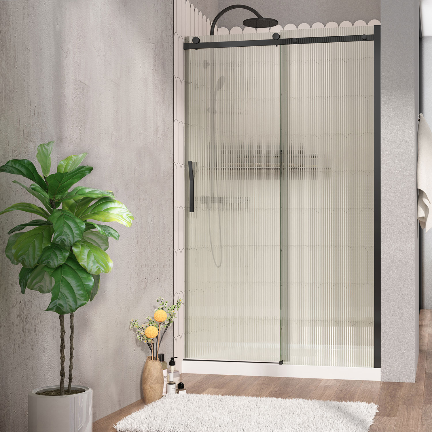 Shower base Slate 48 x 36, in alcove, in white